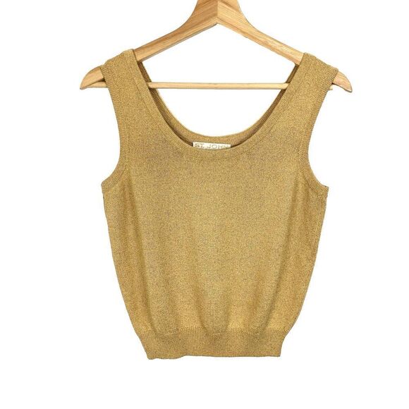 St. John Gold Metallic Top Sz S Santana Knit Tank Sleeveless Scoop Neck Party - Picture 1 of 8